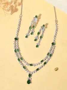 Silvermerc Designs Silver-Plated American Diamond-Studded Necklace & Earrings