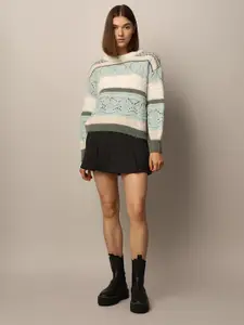 ONLY Women Self Design Pullover with Fuzzy Detail Sweater