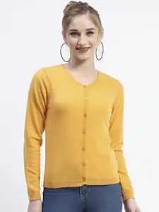 Madame Women Solid Ribbed Cardigan Sweater