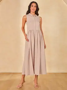 AND Women Solid Shirt Midi Dress