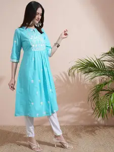Vishudh Floral Embroidered Cotton A Line Kurta