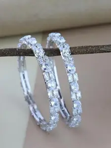 I Jewels Set of 2 Sliver Plated Cubic Zirconia Stone Studded Bangles