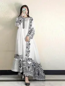 ODETTE Floral Embroidered Thread Work Georgette Semi Stitched Dress Material