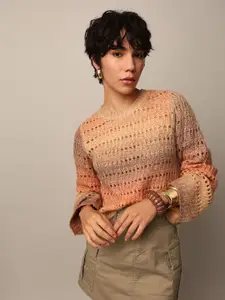 ONLY Women Self Design Ribbed Pullover Sweater