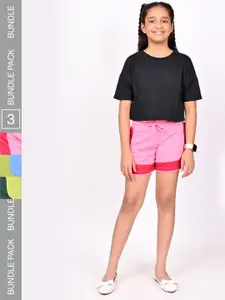 BAESD Pack Of 3 Girls Cotton Colourblocked Regular Fit Shorts