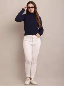 NoBarr Women Solid Round Neck Pullover Ribbed Sweater