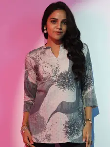 Libas Women Floral Printed Linen Short Kurti
