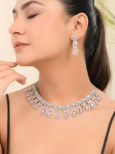 Silvermerc Designs Silver-Plated American Diamond-Studded Necklace & Earrings