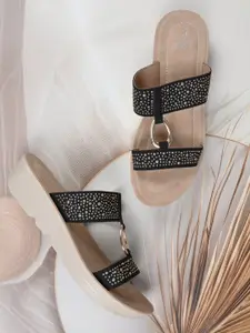 Jove Women Embellished Open Toe Flats