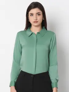 NOT SO PINK Women Premium Spread Collar Solid Satin Formal Shirt