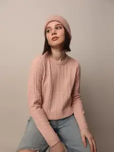 ONLY Women Self Design Striped Pullover Sweater