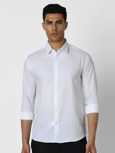 V Dot Men Spread Collar Textured Cotton Slim Fit Casual Shirt