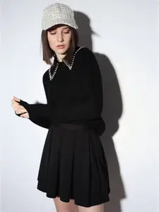 ONLY Women Solid Pullover with Embellished Detail