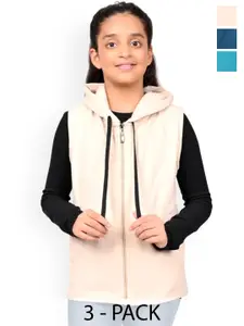 BAESD Girls Pack Of 3 Solid Hooded Fleece Front Open Sweatshirts