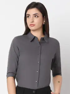 NOT SO PINK Women Premium Spread Collar Solid Cotton Slim Fit Formal Shirt