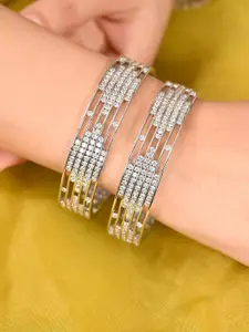 RATNAVALI JEWELS Set Of 2 Silver-Plated American Diamond-Studded Bangles