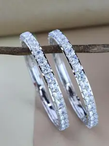 I Jewels Set of 2 Sliver Plated Cubic Zirconia Stone Studded Bangles