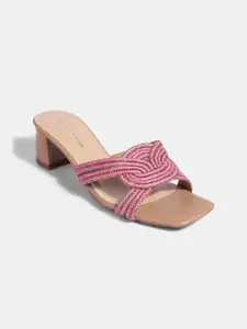 LEMON & PEPPER Embellished Casual Block Sandals