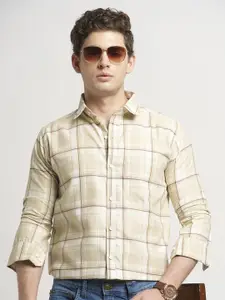TRYBUY.IN Men Standard Spread Collar Windowpane Checked Cotton Casual Shirt