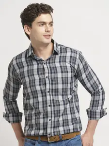 TRYBUY.IN Men Standard Spread Collar Tartan Checked Cotton Casual Shirt