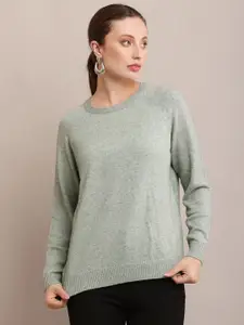 NoBarr Women Ribbed Self Design Round Neck Pullover Ribbed Sweater