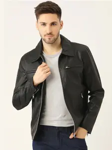 Leather Retail Men Spread Collar Solid PU Casual Biker Jacket
