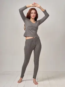 INFERNO Women Polycotton Three Quarter Short Thermal Top and Pant Set