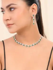 Silvermerc Designs Silver-Plated American Diamond-Studded Necklace & Earrings