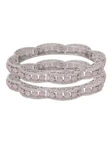 RATNAVALI JEWELS Set Of 2 Silver-Plated AD-Studded Bangles