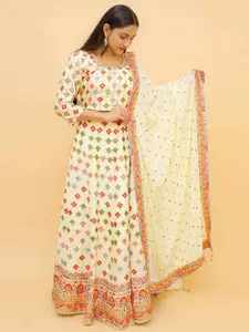 ODETTE Floral Embroidered Ready to Wear Lehenga & Blouse With Dupatta