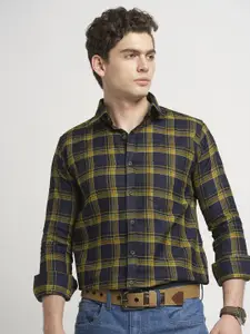 TRYBUY.IN Men Standard Spread Collar Tartan Checked Cotton Casual Shirt