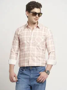TRYBUY.IN Men Standard Spread Collar Tartan Checked Cotton Casual Shirt