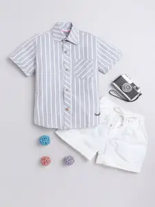 BAATCHEET Boys Pure Cotton Striped Shirt with Shorts