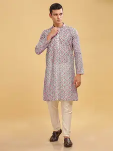 Anouk Men Ethnic Motifs Printed Thread Work Cotton Kurta