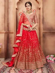 ODETTE Floral Embroidered Semi-Stitched Lehenga & Blouse With Dupatta