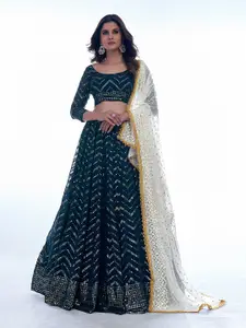 ODETTE Embellished Semi-Stitched Lehenga & Blouse With Dupatta