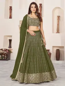 ODETTE Embellished Sequinned Georgette Semi-Stitched Lehenga & Blouse With Dupatta
