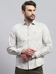Monte Carlo Men Spread Collar Floral Printed Cotton Casual Shirt