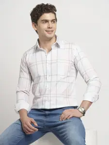 TRYBUY.IN Men Standard Spread Collar Tartan Checked Cotton Casual Shirt