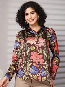 plusS Women Standard Spread Collar Floral Printed Casual Shirt