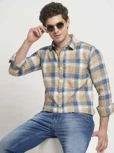 TRYBUY.IN Men Standard Spread Collar Tartan Checked Cotton Casual Shirt