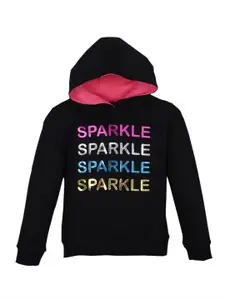 PLUM TREE Girls Alphanumeric Printed Hood Cotton Pullover Sweatshirt