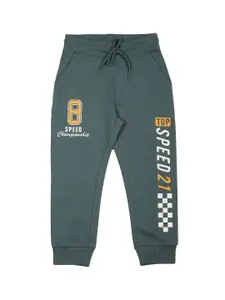 PLUM TREE Boys Typography Printed Mid-Rise Cotton Jogger Track Pants