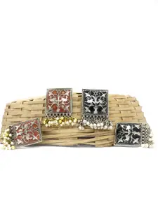 VAGHBHATT Set of 2 Square Shaped Oxidised Beaded Drop Earrings