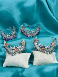 VAGHBHATT Set of 2 Classic Oxidised Beaded Drop Earrings