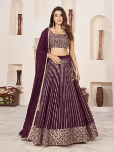 ODETTE Embellished Sequinned Georgette Semi-Stitched Lehenga & Blouse With Dupatta