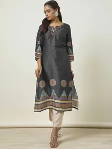 Soch Geometric Printed Beaded Notch Neck Straight Kurta