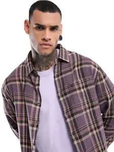 WROGN Men Spread Collar Tartan Checked Cotton Casual Shirt