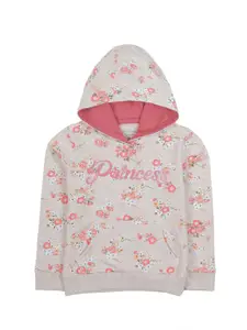 PLUM TREE Girls Floral Printed Hood Cotton Pullover Sweatshirt
