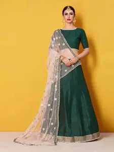 ODETTE Embellished Beads and Stones Semi-Stitched Lehenga & Blouse With Dupatta